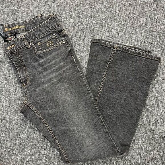 HARLEY DAVIDSON size 12  Leg Jeans Denim Black Charcoal Motorcycle Women’s - Picture 1 of 5